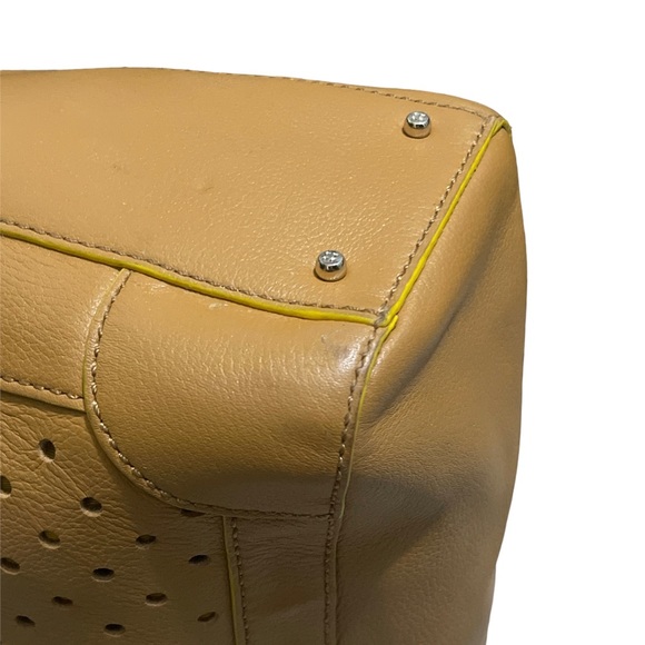 Kate Spade Laser Cut Dot Tan Leather Bag with Yellow Accents - Picture 7 of 12